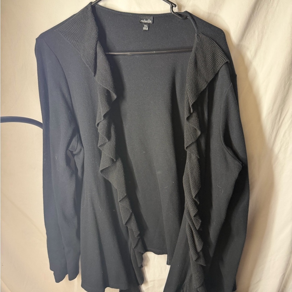 Rafaella Black Ruffle Trim Cardigan